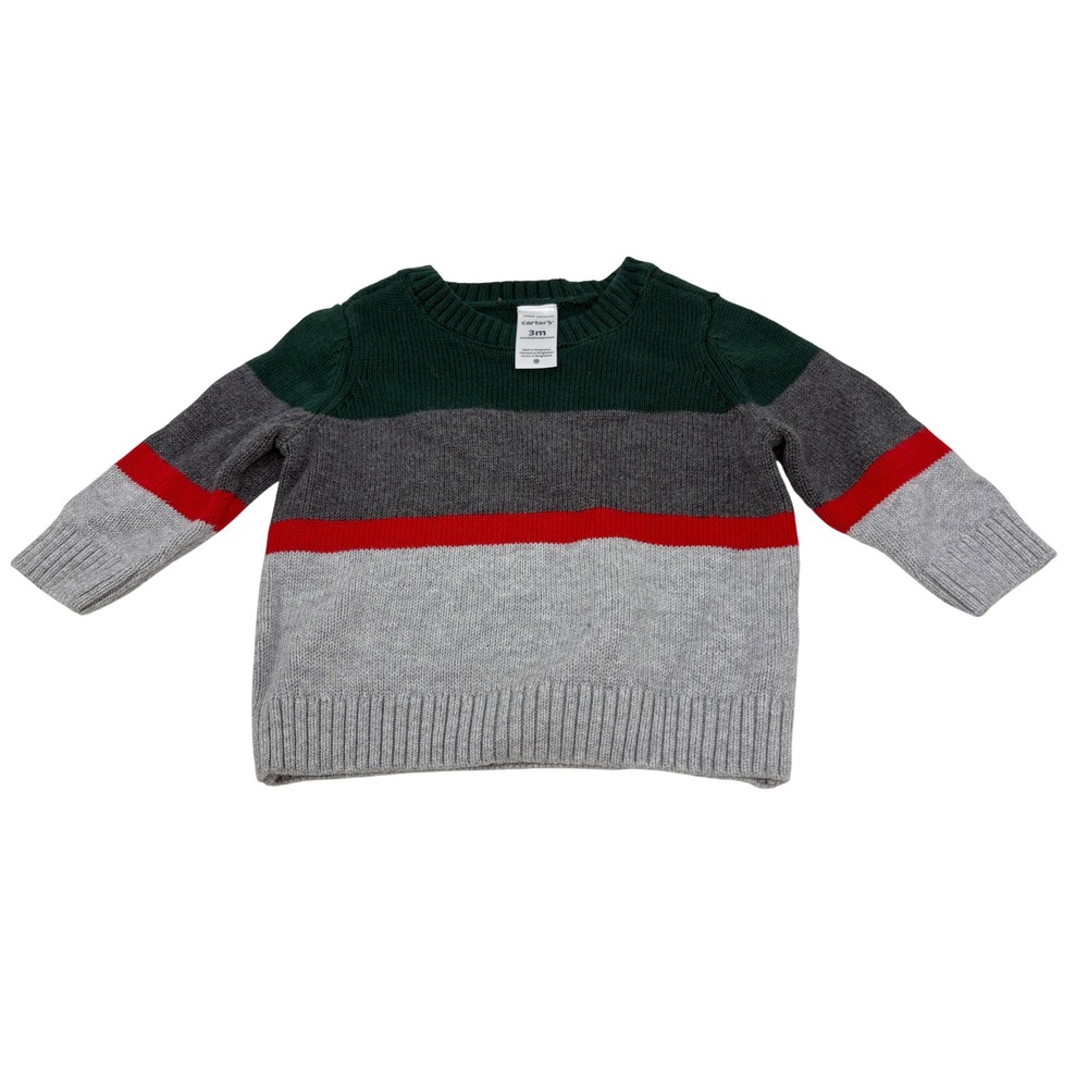 Carters Baby Boy Colorblock Knit Sweater Green Grey Red 3M NWT